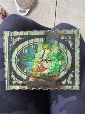 Decorative Green Angel Motif Wall Clock Mirror